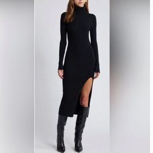 Open Edit $100 Rib Long Sleeve Turtleneck Sweater Dress
